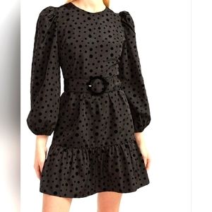 NWT! Express black taffeta belted polkadot dress, size large